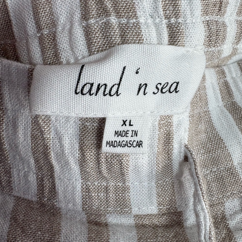 LAND n SEA Linen Blend Striped Tan/White Wide Leg Pants Size XL -- COASTAL VIBES - Picture 7 of 9